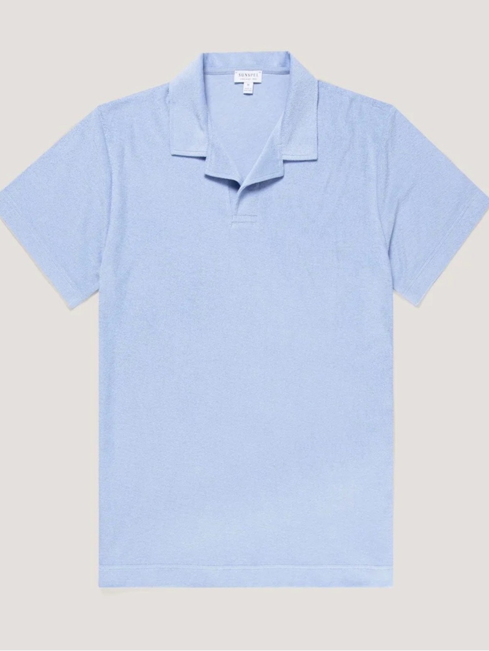 Kinross Men’s Pale Blue Terry Open-Collar Polo